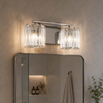 Quoizel Applique moderna per bagno con struttura in acciaio e doppio diffusore in vetro Divine