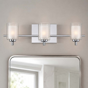 Quoizel Applique per bagno con struttura in acciaio con tre diffusori in vetro opalino Kolt