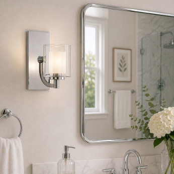 Quoizel Applique per bagno con struttura in acciaio e diffusore in vetro opalino Kolt