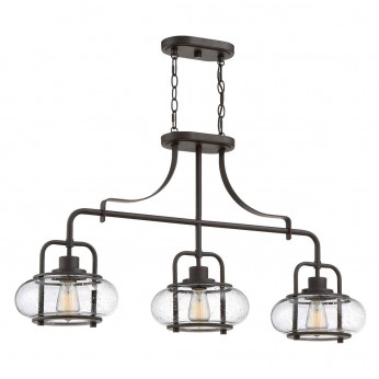 Quoizel Lampada a sospensione lineare moderna in acciaio con 3 diffusori in vetro Trilogy