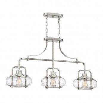 Quoizel Lampada a sospensione lineare moderna in acciaio con 3 diffusori in vetro Trilogy