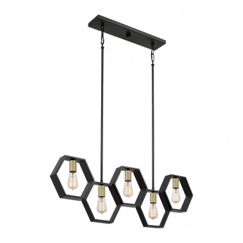 Quoizel Lampadario lineare struttura in acciaio dal design moderno a 5 luci Bismarck