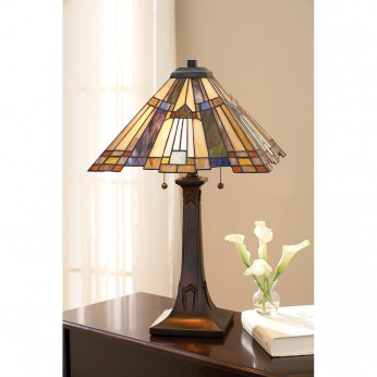 Quoizel Lampada da scrivania in metallo con paralume in vetro tiffany a 2 luci Inglenook