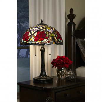Quoizel Lampada da tavolo classica in metallo con diffusore in vetro tiffany a 2 luci Larissa