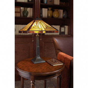 Quoizel Lampada da tavolo classica in metallo con diffusore piccolo in vetro tiffany Stephen
