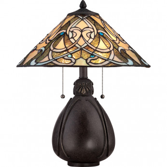 Quoizel Lampada da tavolo classica in metallo con paralume in vetro tiffany a 2 luci India