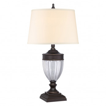 Quoizel Lampada da tavolo classica struttura in vetro e acciaio e paralume in tessuto Dennison