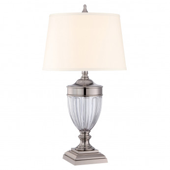 Quoizel Lampada da tavolo classica struttura in vetro e acciaio e paralume in tessuto Dennison