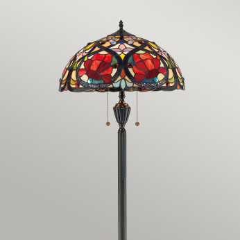 Quoizel Lampada da terra classica in metallo con diffusore in vetro tiffany a 2 luci Larissa