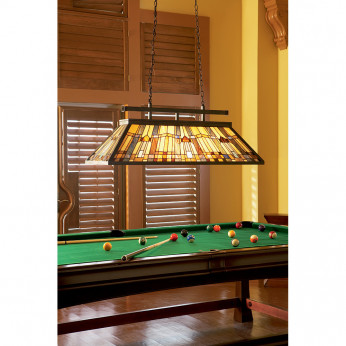 Quoizel Lampadario classico lineare in metallo con paralume in vetro tiffany a 3 luci Inglenook