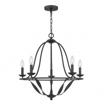 Quoizel Lampadario grande dal design rustico in acciaio con diffusore a 5 luci Bradbury