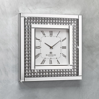 Ranoldi Orologio da parete quadrato con dettagli in cristallo e cornice elegante