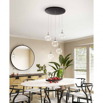 Fabas Luce Lampada a sospensione rotonda a LED con 5 diffusori in vetro Ariel