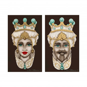 Art Maiora Quadro dipinto a mano su tela "Teste di moro crown" 110x65 set 2pz