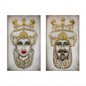 Art Maiora Quadro dipinto a mano su tela "Teste di moro crown" 110x65 set 2pz 