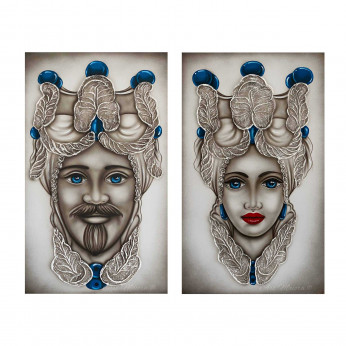 Art Maiora Quadro dipinto a mano su tela "Teste di moro" 110x65 set 2pz