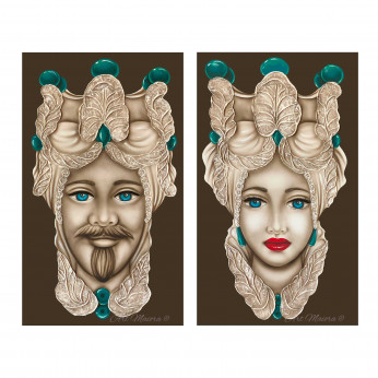Art Maiora Quadro dipinto a mano su tela "Teste di moro" 110x65 set 2pz