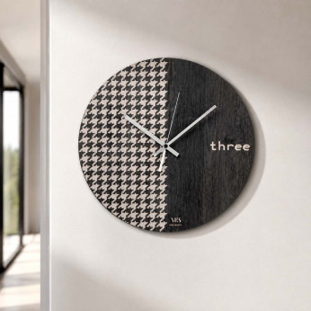 Ves Design Orologio da parete in legno moderno per soggiorno o cucina "Pied de poule" Istanti