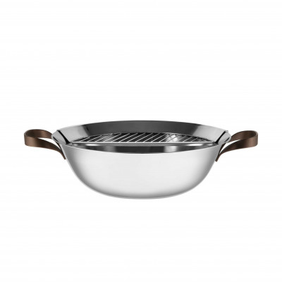  Alessi - Edo - Pentola Wok in trilamina con coperchio e con fondo in acciaio magnetico diam 34" - Colore: Acciaio - SKU: PU308 