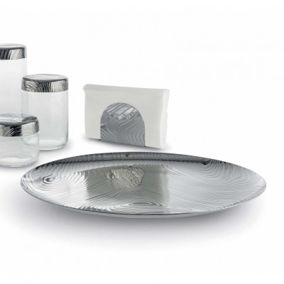  Alessi - Veneer - Vassoio rotondo in acciaio inossidabile con decoro a rilievo dalle linee moderne - SKU: PU07- 