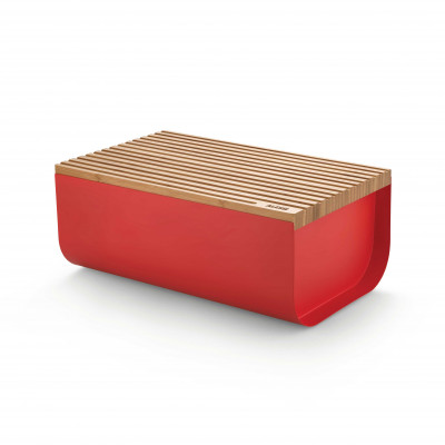 Alessi Mattina Cassetta per pane in acciaio con tagliere in legno di bambù Colore: Rosso