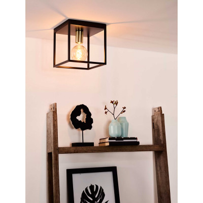 Lucide - Ruben - Plafoniera in metallo con forma cubica dalle linee moderne ed eleganti - Colore: Nero - 1 Lampadina E27 40W - IP20 - SKU: 00124/01/30