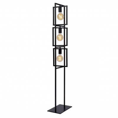 Lucide - Luuk - Piantana a 3 lampadine con struttura in metallo dalle linee moderne ed eleganti - Colore: Nero - 3 Lampadine E27 40W - IP20 - SKU: 00726/03/30