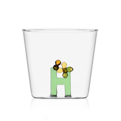  Ichendorf - GreenWood - Ichendorf Bicchiere in vetro tumbler con alfabeto fiorito lettera "H" - Colore: Verde - SKU: 09352167 