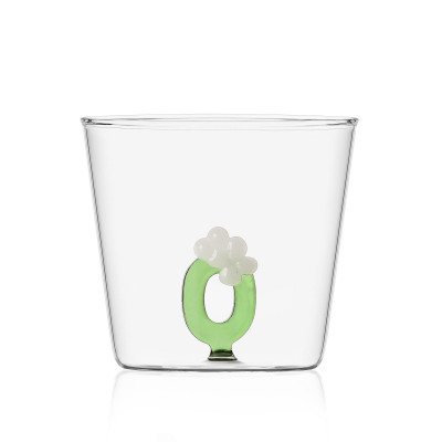 Ichendorf - GreenWood - Bicchiere in vetro tumbler con alfabeto fiorito lettera "O" - Colore: Verde - SKU: 09352174