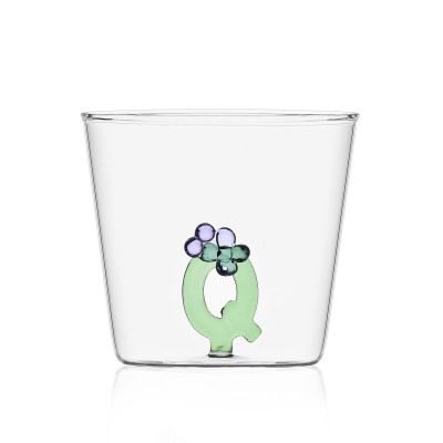  Ichendorf - GreenWood - Bicchiere in vetro tumbler con alfabeto fiorito lettera "Q" - Colore: Verde - SKU: 09352176 
