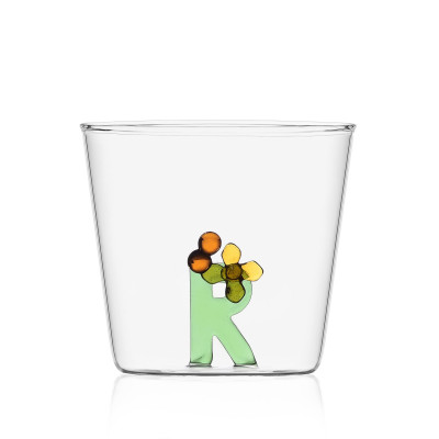  Ichendorf - GreenWood - Bicchiere in vetro tumbler con alfabeto fiorito lettera "R" - Colore: Verde - SKU: 09352177 