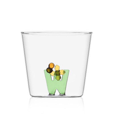  Ichendorf - GreenWood - Bicchiere in vetro tumbler con alfabeto fiorito lettera "W" - Colore: Verde - SKU: 09352182 