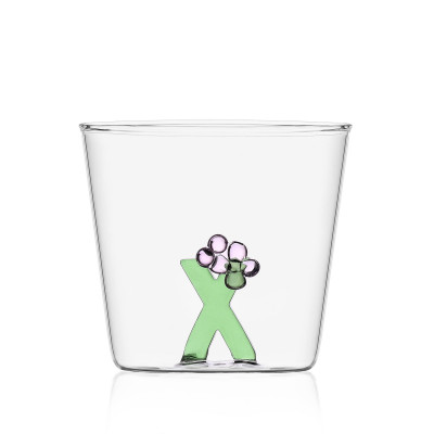  Ichendorf - GreenWood - Bicchiere in vetro tumbler con alfabeto fiorito lettera "X" - Colore: Verde - SKU: 09352183 