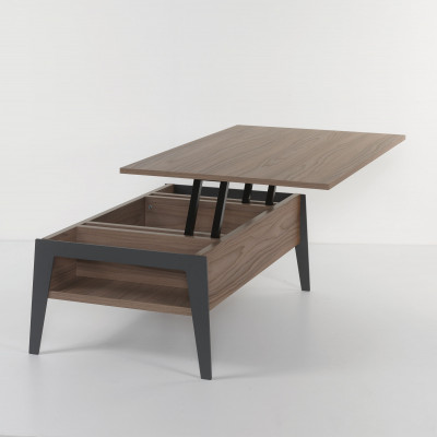 Pezzani Brighton Tavolino da salotto moderno medio con contenitore Colore: Noce/Gigio Ardesia