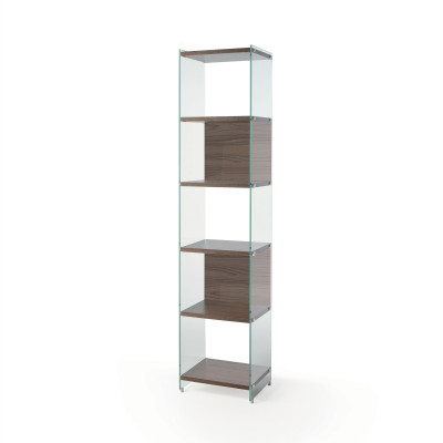 Pezzani - Byblos - Libreria componibile moderna fianchi in vetro temperato e ripiani in legno - SKU: 0/70A-45