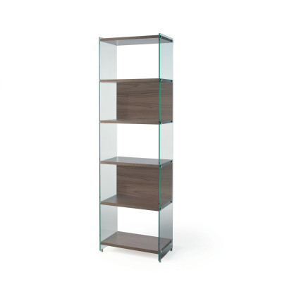 Pezzani - Byblos - Libreria componibile moderna con ripiani in legno e fianchi in vetro temperato - SKU: 0/70A-60