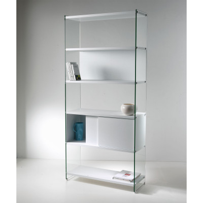Pezzani - Byblos - Libreria moderna componibile con fianchi in vetro e ripiano in legno scorrevole - SKU: 0/70A-90.SC1