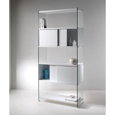 Pezzani - Byblos - Libreria moderna componibile con fianchi in vetro e ripiani in legno scorrevole - SKU: 0/70A-90.SC2