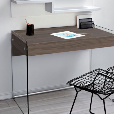 Pezzani MyDesk Scrivania con struttura in vetro top e cassetto in legno Colore: Noce