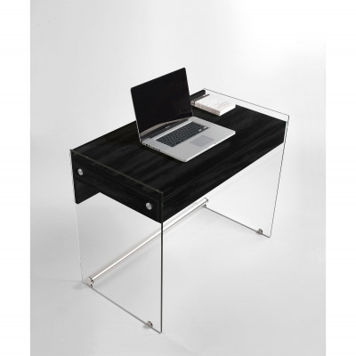 Pezzani MyDesk Scrivania con struttura in vetro top e cassetto in legno Colore: Nero Carbone