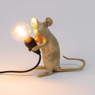  Seletti - Mouse - Lampada da tavolo in resina a forma di topo - Colore: Oro - 1 Lampadina E14 40W - Lumen 90 - Gradi Kelvin 3000k Luce Calda - SKU: 15231 