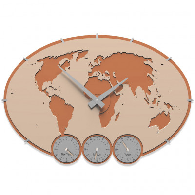 CalleaDesign - Greenwich - Orologio da parete con fusi orari in legno dal design moderno - Colore: Sabbia Rosata - SKU: 12-002-21