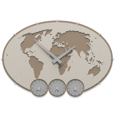 CalleaDesign - Greenwich - Orologio da parete con fusi orari in legno dal design moderno - Colore: Lino - SKU: 12-002-11
