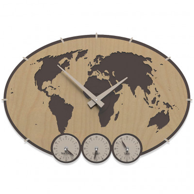 CalleaDesign - Greenwich - Orologio da parete con fusi orari in legno dal design moderno - Colore: Noce Chiaro - SKU: 12-002-91