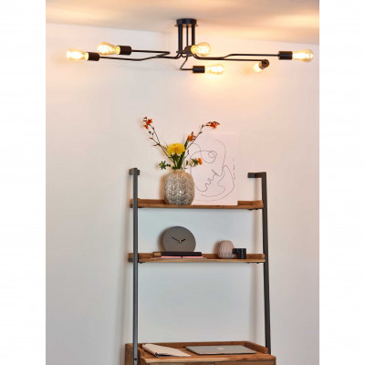 Lucide - Lester - Plafoniera con struttura in metallo moderna con 6 diffusori - Colore: Nero - 6 Lampadine E27 40W - 20 - SKU: 21112/06/30