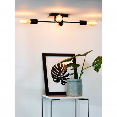 Lucide - Lester - Plafoniera da soffitto moderno con struttura in metallo con 4 diffusori - Colore: Nero - 4 Lampadine E27 40W - 20 - SKU: 21118/04/30