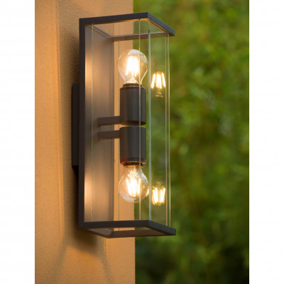 Lucide - Claire - Applique da esterno con diffusore in vetro e struttura in metallo moderna - Colore: Antracite - 2 Lampadine E27 60W - 54 - SKU: 27883/02/30