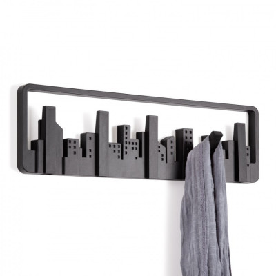 Umbra - Attaccapanni da parete in plastica con ganci ribaltabili Skyline - Colore: Nero - SKU: 318190-040