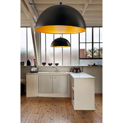 Fabas Luce - Dingle - Lampada a sospensione per cucina con struttura in metallo dal design moderno - Colore: Nero/Oro - 1 Lampadina E27 60W - IP20 - SKU: 3215-40-101