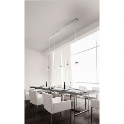 Fabas Luce - Dunk - Lampada a sospensione 5 luci a LED in stile moderno con struttura in metallo - Colore: Alluminio - 5 Lampadine Led Integrato 40W - Lumen 3500 - Gradi Kelvin 3000k Luce Calda - IP20 - SKU: 3239-48-212
